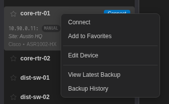 Device right-click menu with View Latest Backup and Backup History